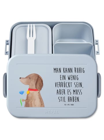 Mr. & Mrs. Panda Vesperdose Hund Blume Motiv mit Spruch in Blau Pastell