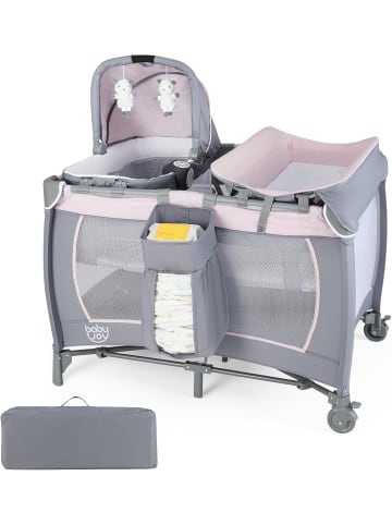 COSTWAY 5 in 1 Beistellbett Baby bis 36 Monaten in Rosa