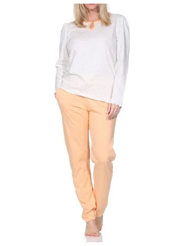 NORMANN Langarm Schlafanzug Pyjama Tupfen Punkte Optik in apricot