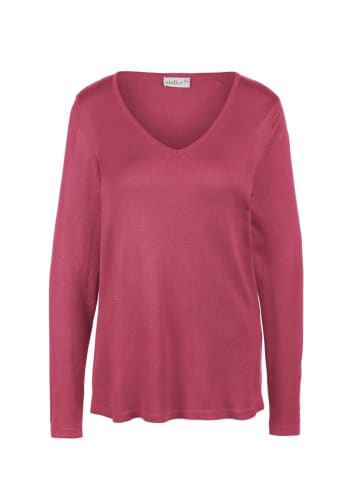 GOLDNER Kurzgröße:  Langarm-Pullover mit V-Ausschnitt in sangria