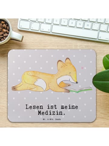 Mr. & Mrs. Panda Mauspad Fuchs Lesen mit Spruch in Grau Pastell