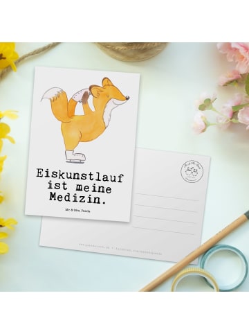 Mr. & Mrs. Panda Postkarte Fuchs Eiskunstläufer mit Spruch in Weiß