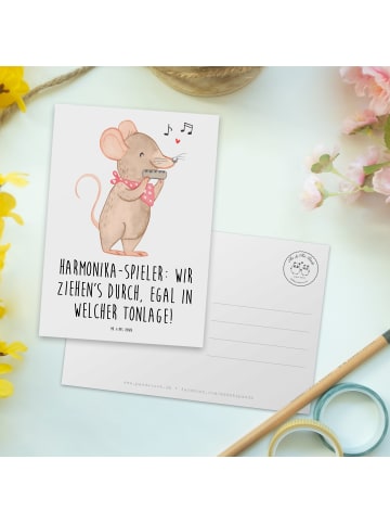 Mr. & Mrs. Panda Postkarte Harmonika Spieler mit Spruch in Weiß