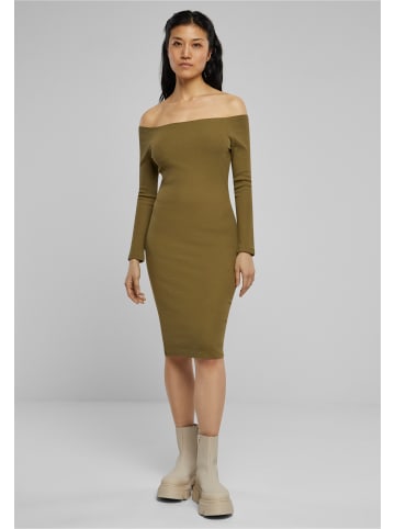 Urban Classics Urban Classics Damen Ladies Off Shoulder Longsleeve Rib Dress in tiniolive