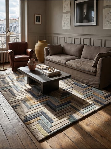 KADIMA DESIGN Teppich aus Wolle, Modern & Geometrisch, Strapazierfähig in Multicolor-Blau