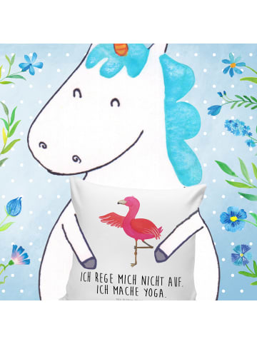Mr. & Mrs. Panda Kopfkissen Flamingo Yoga mit Spruch in Weiß