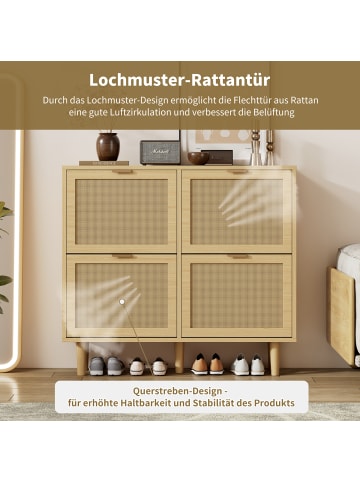 ABRIHOME Schuhschrank mit Klappfächern im Rattandesign in Helle Eiche
