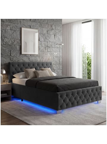 tectake Komfortbett mit LED-Leisten & Stauraum - Samtoptik mit Steppmuster