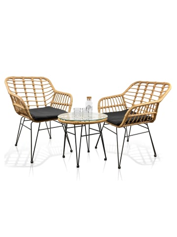 VCM  3-tlg. Bistroset Lounge Balkonset Rattan in Braun