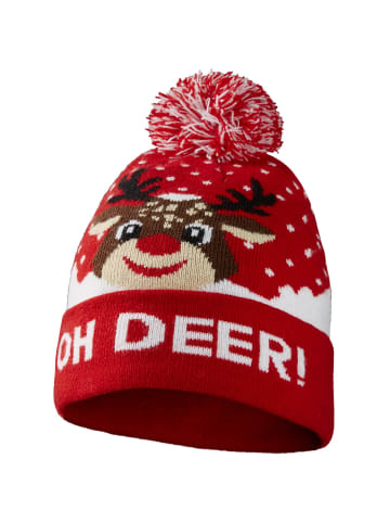 tectake Gestrickte Weihnachtsmütze mit Bommel, rot