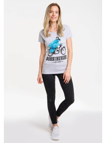 Logoshirt T-Shirts Sesamstrasse - Krümelmonster Motorrad in grau