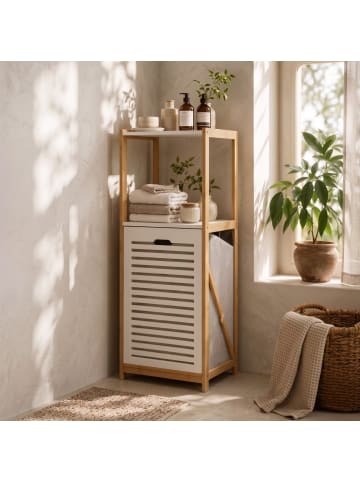 NUXIO Wäschekorb aus Bambus in Beige, (B) 36 x (H) 98 x (L) 33 cm