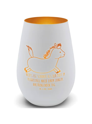 Mr. & Mrs. Panda Kerzenhalter Pferd Springen mit Spruch in Weiß