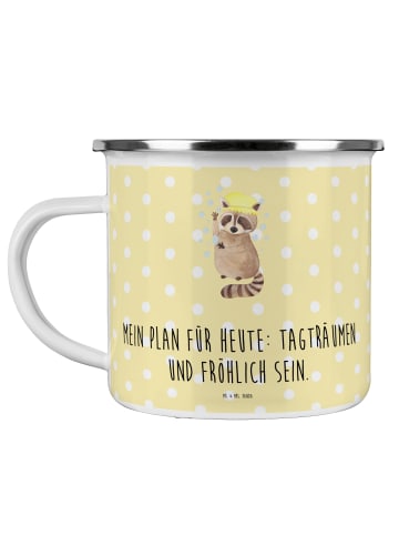 Mr. & Mrs. Panda Emaille Tasse Waschbär mit Spruch in Gelb Pastell