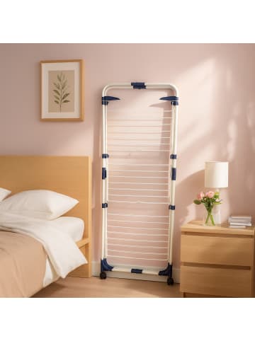 relaxdays Turmwäscheständer in Weiß/ Blau - (B)70 x (H)135 x (T)70 cm