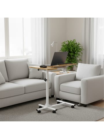 relaxdays Laptoptisch höhenverstellbar mit Rollen in Braun/ Weiß