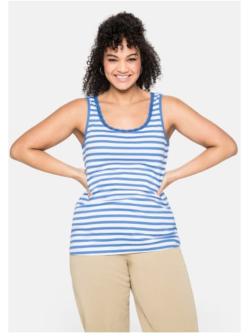 sheego Tanktop in jeansblau-weiß