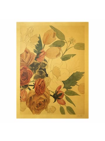 WALLART Leinwandbild Gold - Zeichnung Blumenbouquet in Rot und Sepia II in Rot