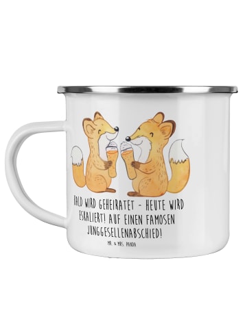 Mr. & Mrs. Panda Camping Emaille Tasse Junggesellenabschied Eska... in Weiß