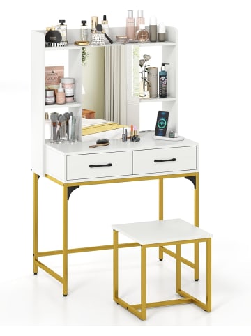 COSTWAY Schminktisch-Set mit Hocker & Spiegel in Weiß