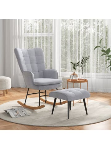 HOMCOM Schaukelstuhl mit Hocker-64L x 89B x 90H cm-Hellgrau