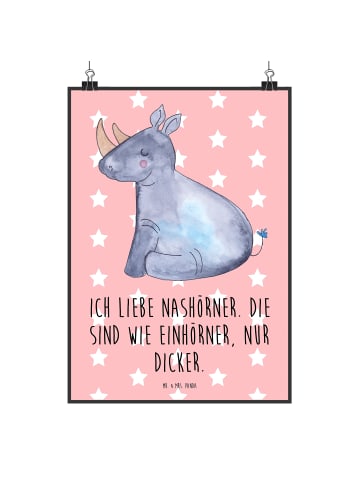 Mr. & Mrs. Panda Bild Einhorn Nashorn mit Spruch in Rot Pastell