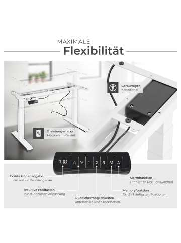 tectake Schreibtischgestell elektrisch höhenverstellbar Memory-Funkt. extra breit 110-19