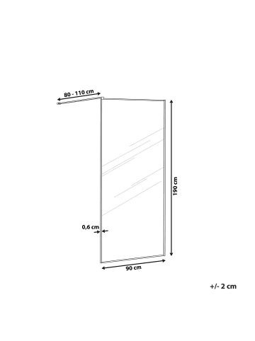 Beliani Duschwand WASPAM in Transparent/Schwarz - (W) 90 x (H) 190 x (L) 90 cm