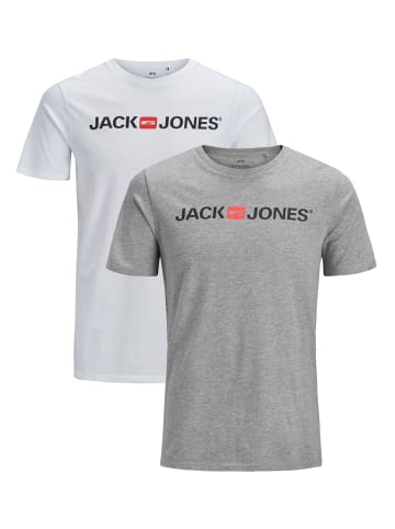 Jack & Jones JJECORP LOGO Print Kurzarm 2-er Stück Pack T-Shirt in Weiß-Grau