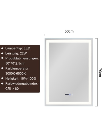 ZMH Badspiegel mit Beleuchtung in nickel rechteckig Glas L 50* H 70cm Dimmbar