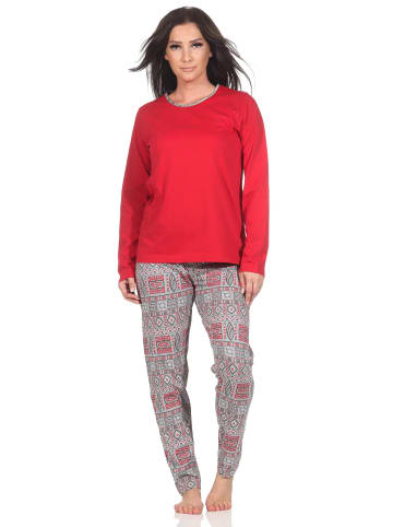NORMANN Schlafanzug Pyjama langarm Ethnolook - 88781 in rot