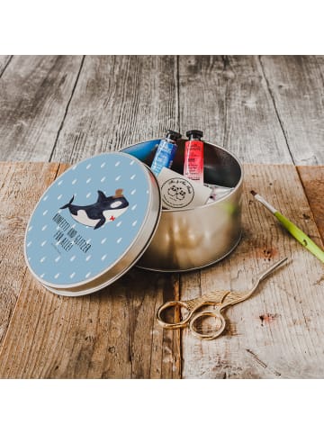 Mr. & Mrs. Panda Blechdose rund Orca Zylinder mit Spruch in Blau Pastell