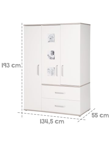 roba Kleiderschrank Moritz 3-türig weiß/Luna Elm mit 3 Bilderrahmen