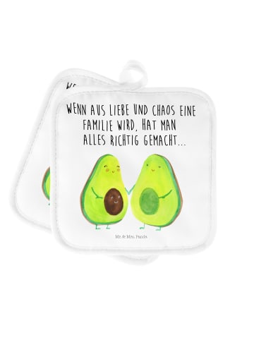 Mr. & Mrs. Panda Ofenhandschuhe Avocado Pärchen mit Spruch in Weiß