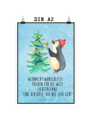 Mr. & Mrs. Panda Poster Pinguin Weihnachtsbaum mit Spruch in Eisblau