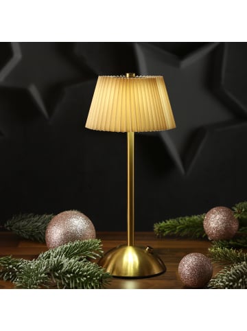 MARELIDA LED Tischlampe mit Schirm aufladbar dimmbar 3 Lichtfarben H: 30,5cm braun