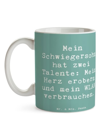 Mr. & Mrs. Panda Keramiktasse Spruch Schwiegersohn Talente mit S... in Meeresbrise
