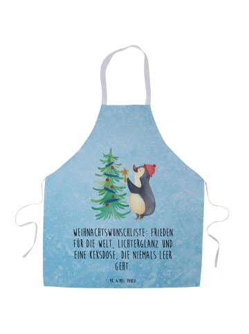 Mr. & Mrs. Panda Kochschürze Pinguin Weihnachtsbaum mit Spruch in Eisblau