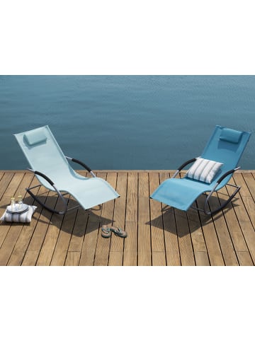 Beliani Gartenliege CARANO in Blau/Schwarz/Silber - (W) 63 x (H) 84 x (L) 149 cm