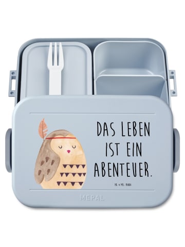 Mr. & Mrs. Panda Lunch Box Eule Federschmuck Motiv mit Spruch in Blau Pastell