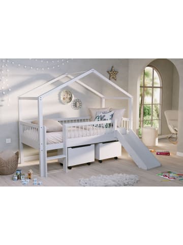 58 aufm Kessel HAUSBETT HALBHOCH 90x200 Keeley Buche Weiß Rutsche Boxen