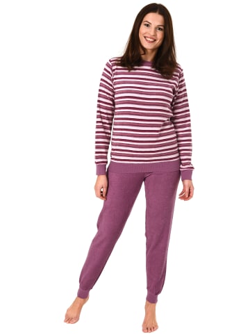 NORMANN Frottee Pyjama Schlafanzug Bündchen Streifen - 49934 in beere