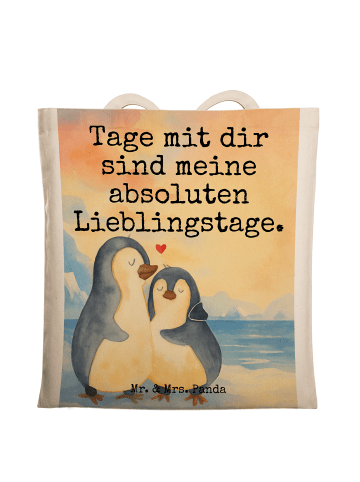 Mr. & Mrs. Panda Shopping Tasche Pinguin umarmen Design mit Spruch in Weiß