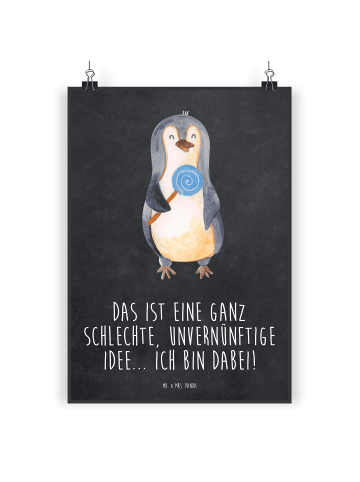 Mr. & Mrs. Panda Poster Pinguin Lolli mit Spruch in Kreidetafel