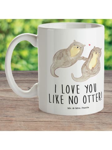 Mr. & Mrs. Panda Tasse Otter Hände halten mit Spruch in Weiß