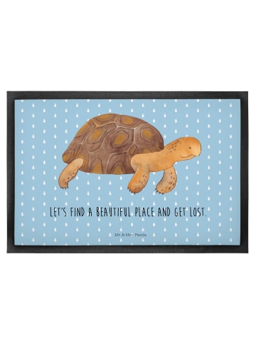 Mr. & Mrs. Panda Schmutzmatte Schildkröte MHerzieren mit Spruch in Blau Pastell