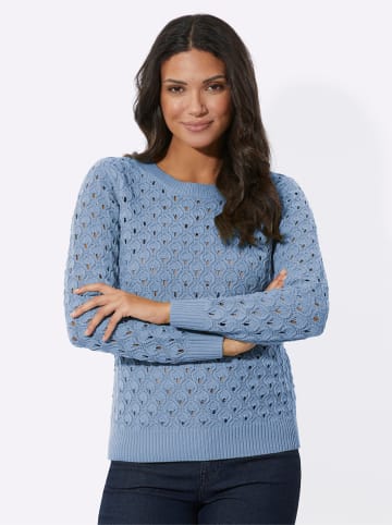 Sieh an! Ajour-Pullover in bleu