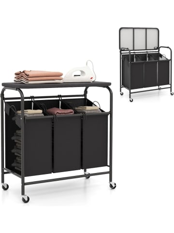 COSTWAY Wäschekorb mit Bügelbrett in Schwarz