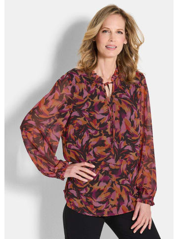 GOLDNER Druckbluse mit Rüschen in rot / gemustert