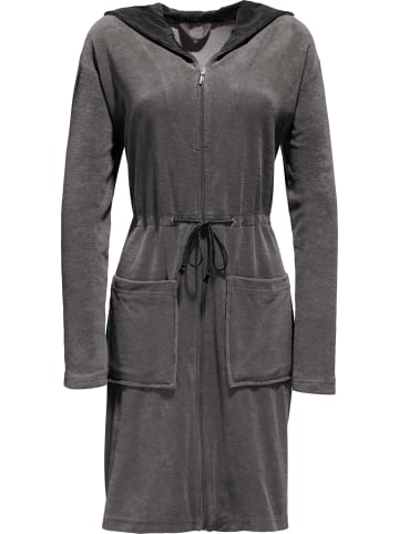 Erwin Müller Leichtfrottier Bademantel mit Kapuze Schönenberg in grau/graphit